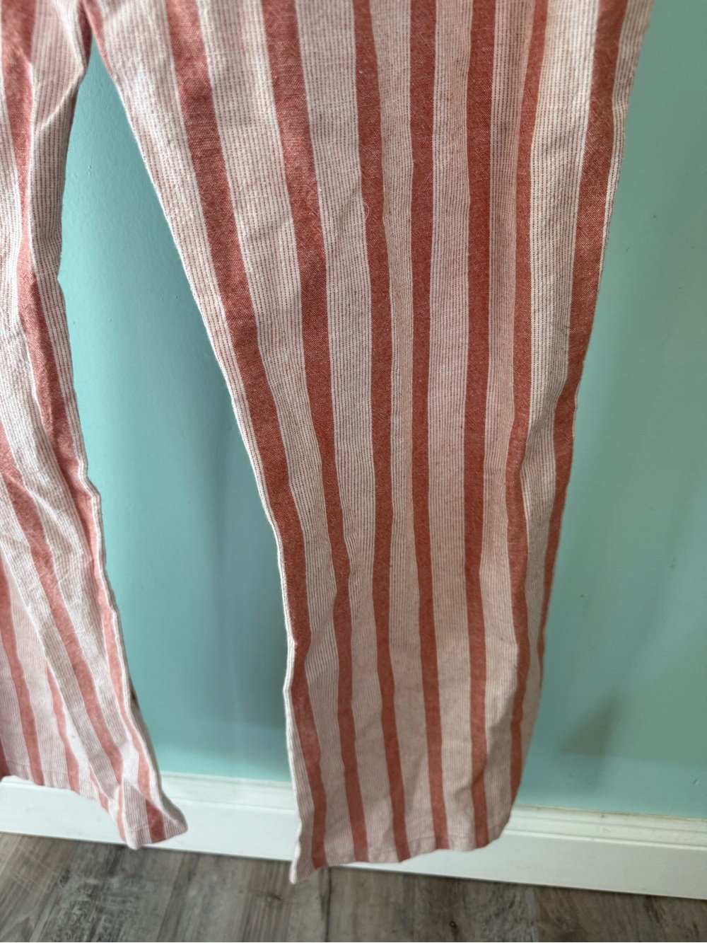 Roxy Striped Drawstring Linen Pants — Coral & White - Picture 11 of 12